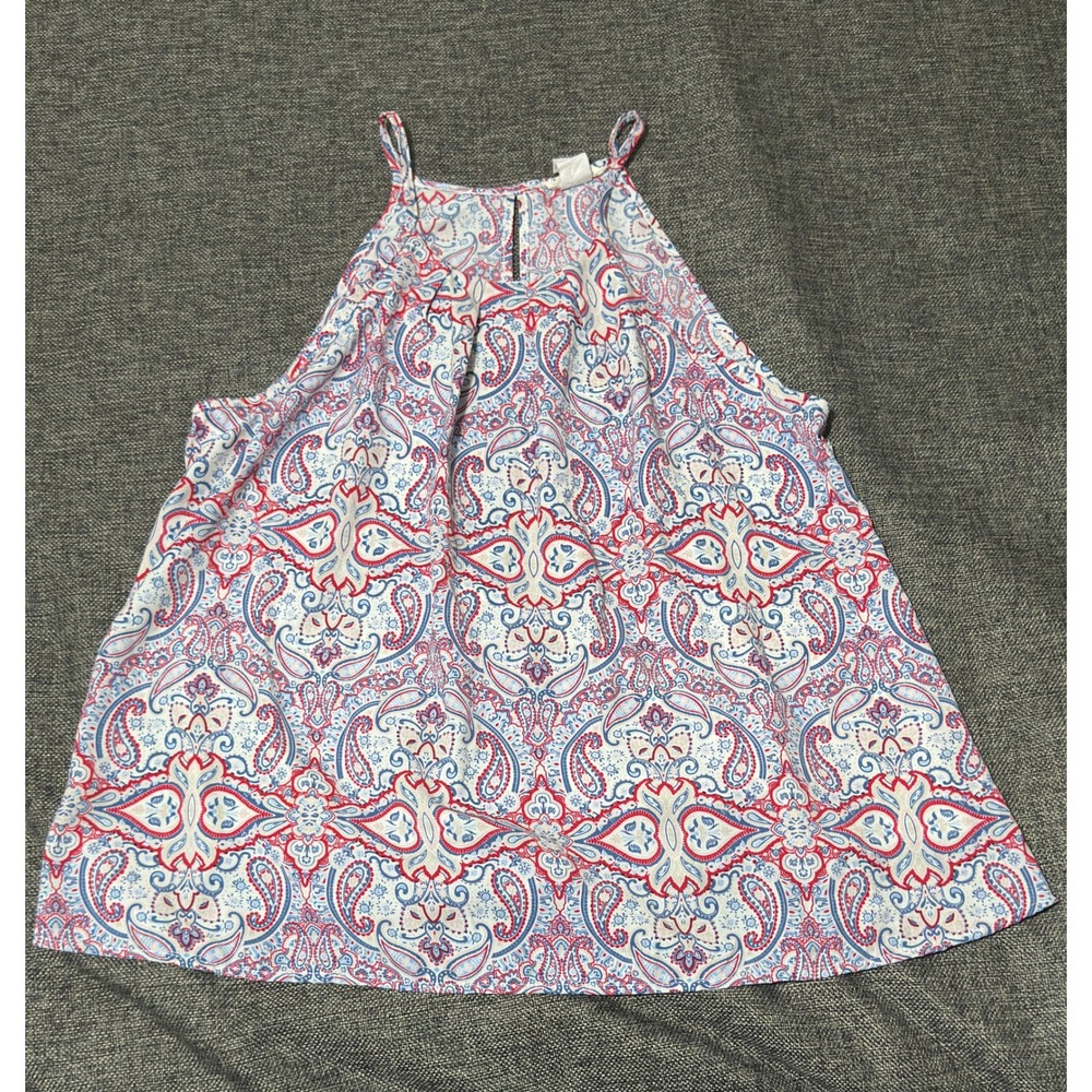 r2d Women's‎ Small Tank Top Paisley Halter Neck Sleeveless Blue Red Rayon